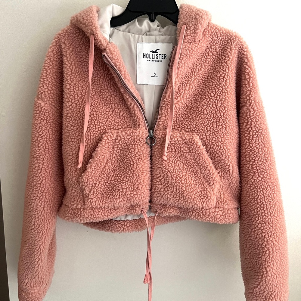 Hollister Pink Sherpa Cropped Hoodie